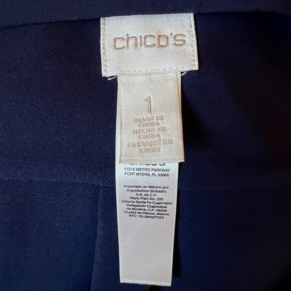 CHICOS SIZE 1 8/10 SEMI-SHEER NAVY BLUE OPEN SIDED TUNIC BLOUSE - Picture 10 of 10